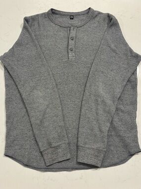 Uniqlo Grey Waffle Knit Henley Long Sleeve Shirt